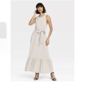 A New Day Beige Sleeveless Dress with Ruffle